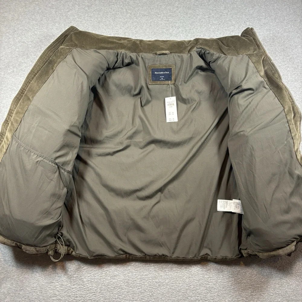 Abercrombie Fitch Corduroy Puffer Jacket Mens XL NWT Olive Brown Relaxed Coat